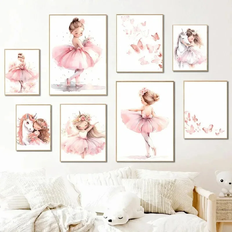 Baby Nursery Pink - Pink Ballerina Girl Unicorn Butterfly Poster