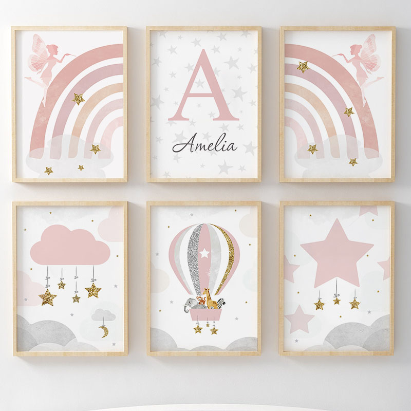 Baby Nursery Pink - Pink Angel Girl Rainbow Wall Art