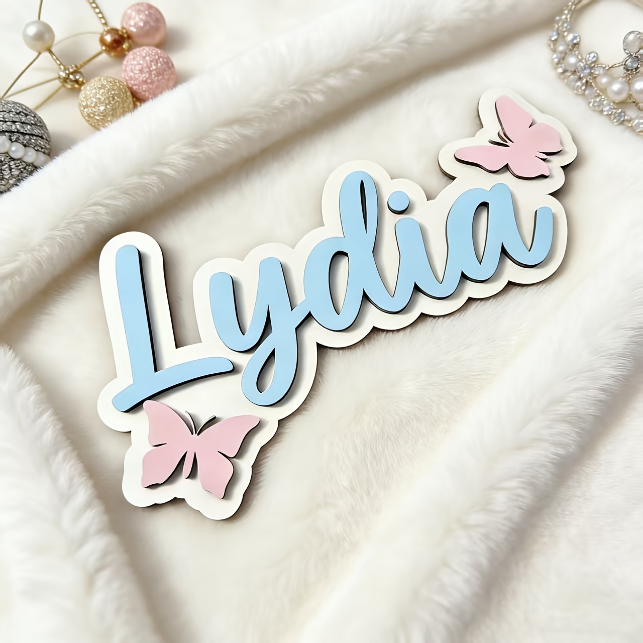Baby Nursery Toy - Personalized Blue & Pink Butterfly Name