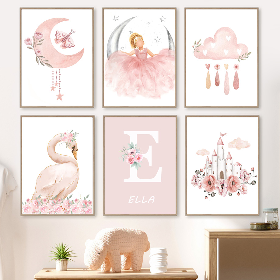 Baby Nursery Pink - Pink Angel Girl Sun Moon Cloud