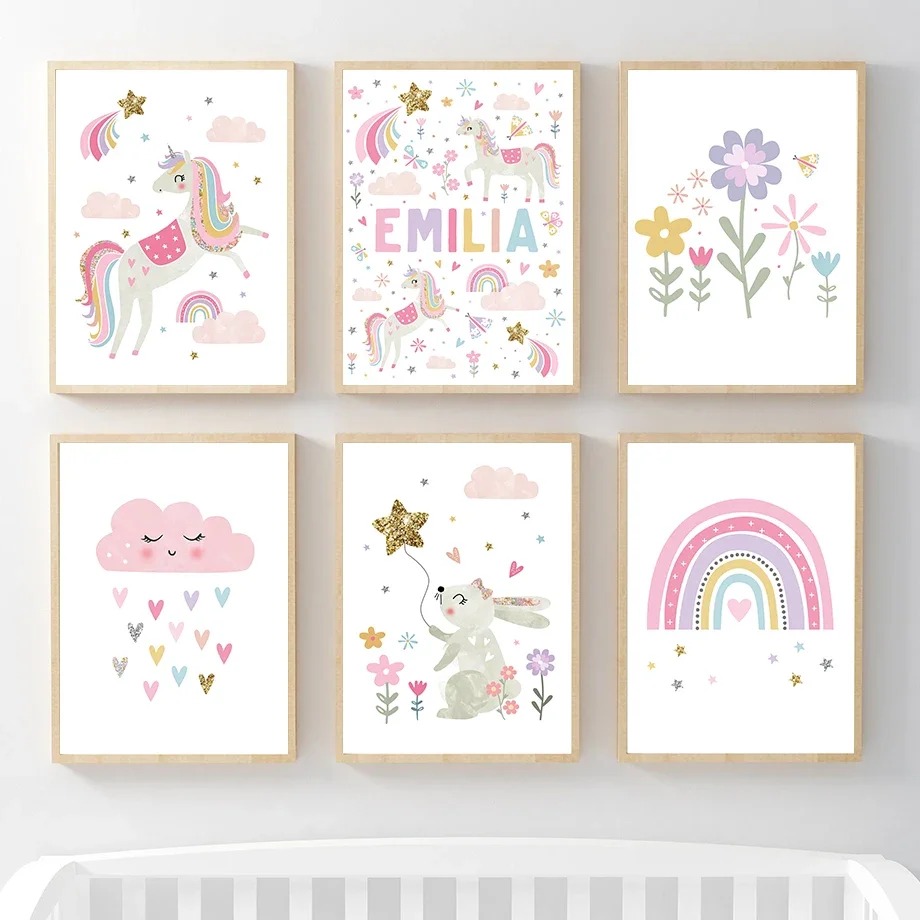 Baby Nursery Pink - Rainbow Cloud Flower Nursery Pink Unicorn