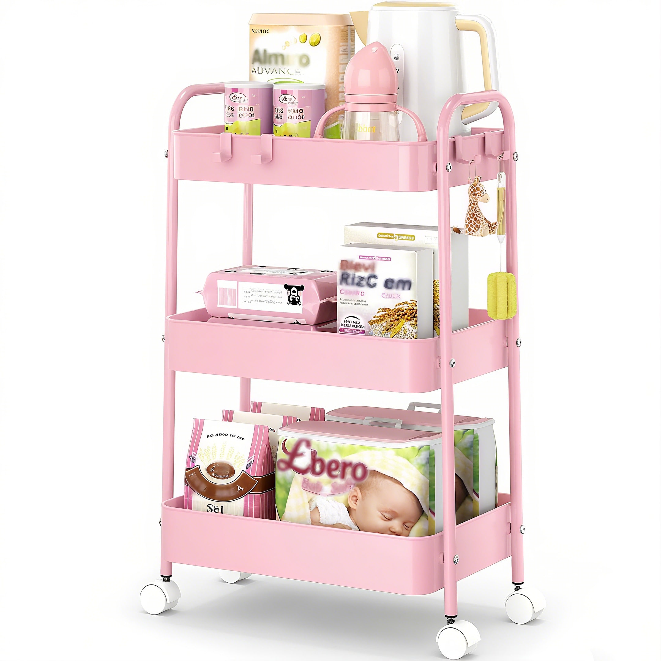 3 Tier Metal Rolling Cart With - Baby Nursery Pink recension och pris
