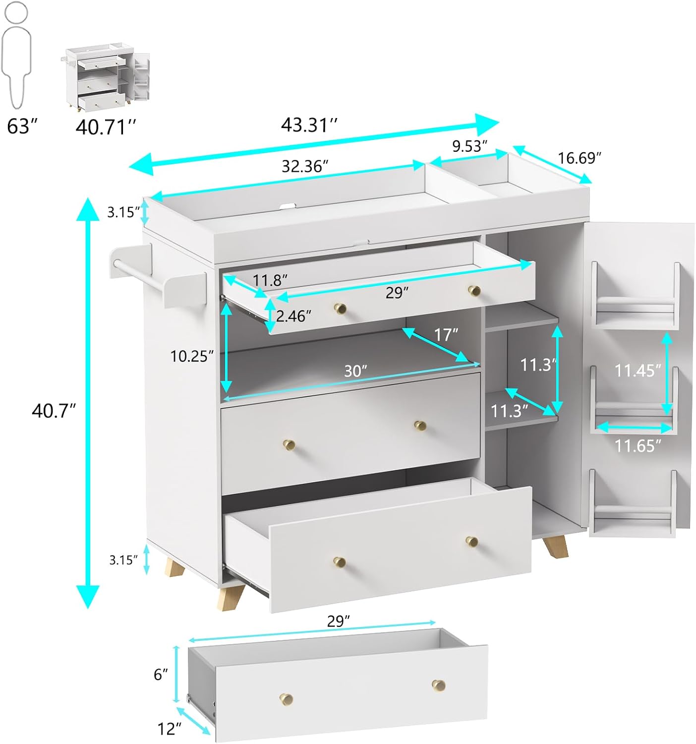 Baby Changing Table, Modern Di - Baby Nursery Drawers recension och pris
