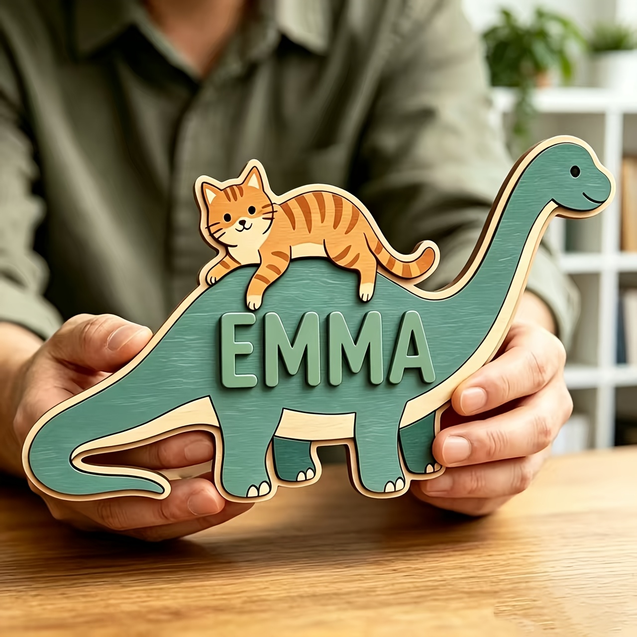Personalized Cat Riding Dinosa - Baby Nursery Toy recension och pris