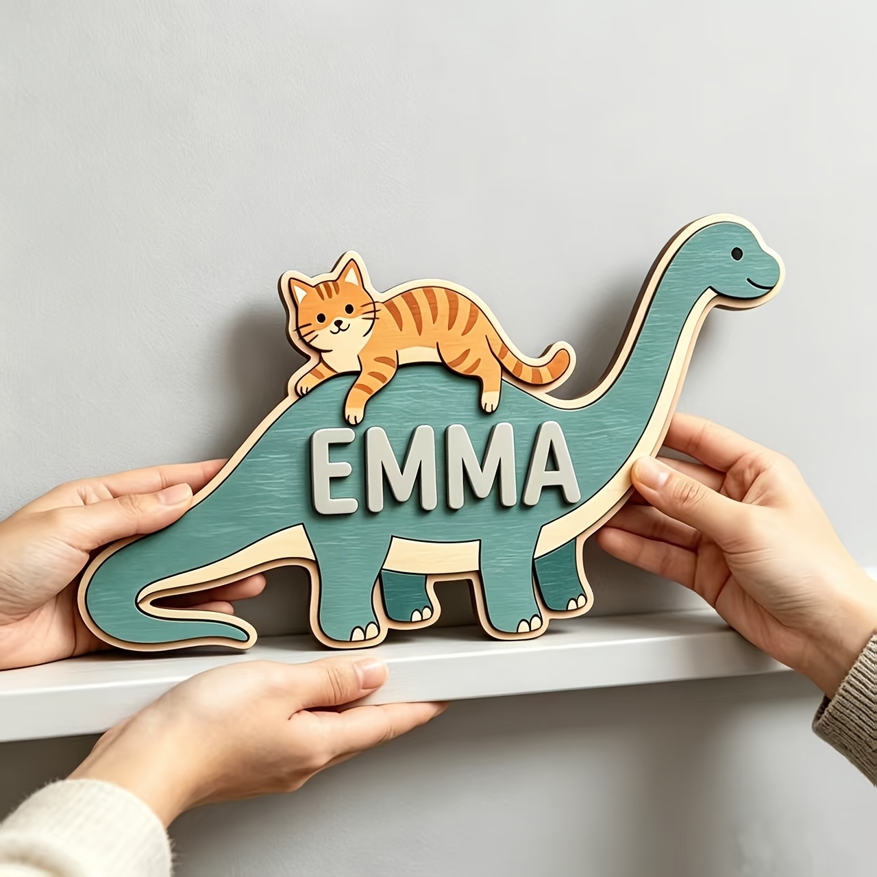 Personalized Cat Riding Dinosa - Baby Nursery Toy recension och pris