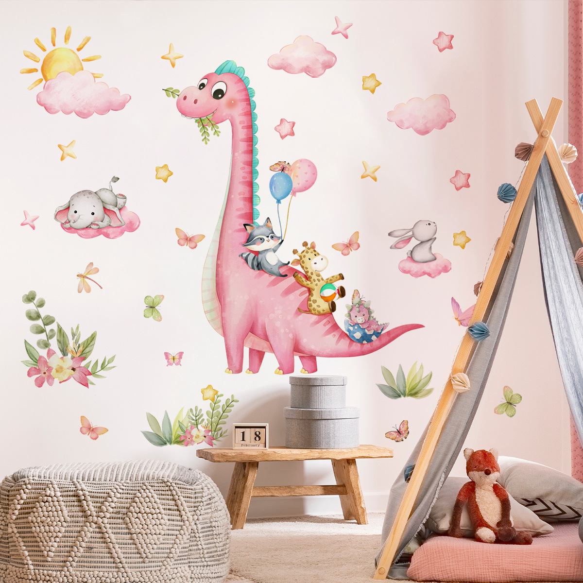 Large Cartoon Pink Dinosaur An - Baby Nursery Pink recension och pris