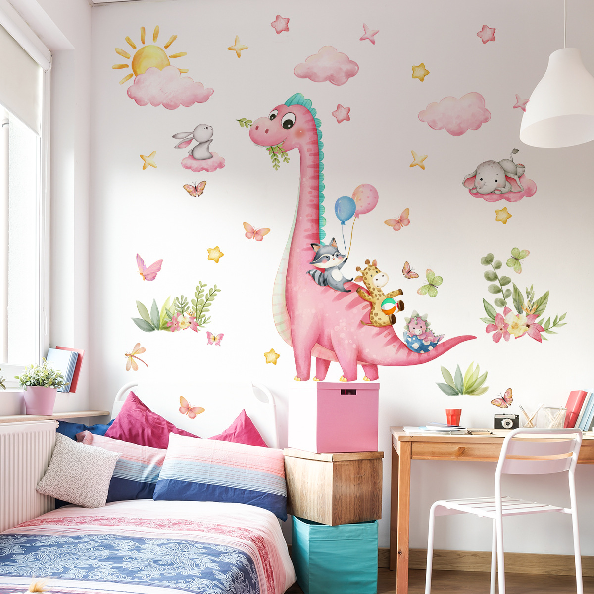 Large Cartoon Pink Dinosaur An - Baby Nursery Pink recension och pris