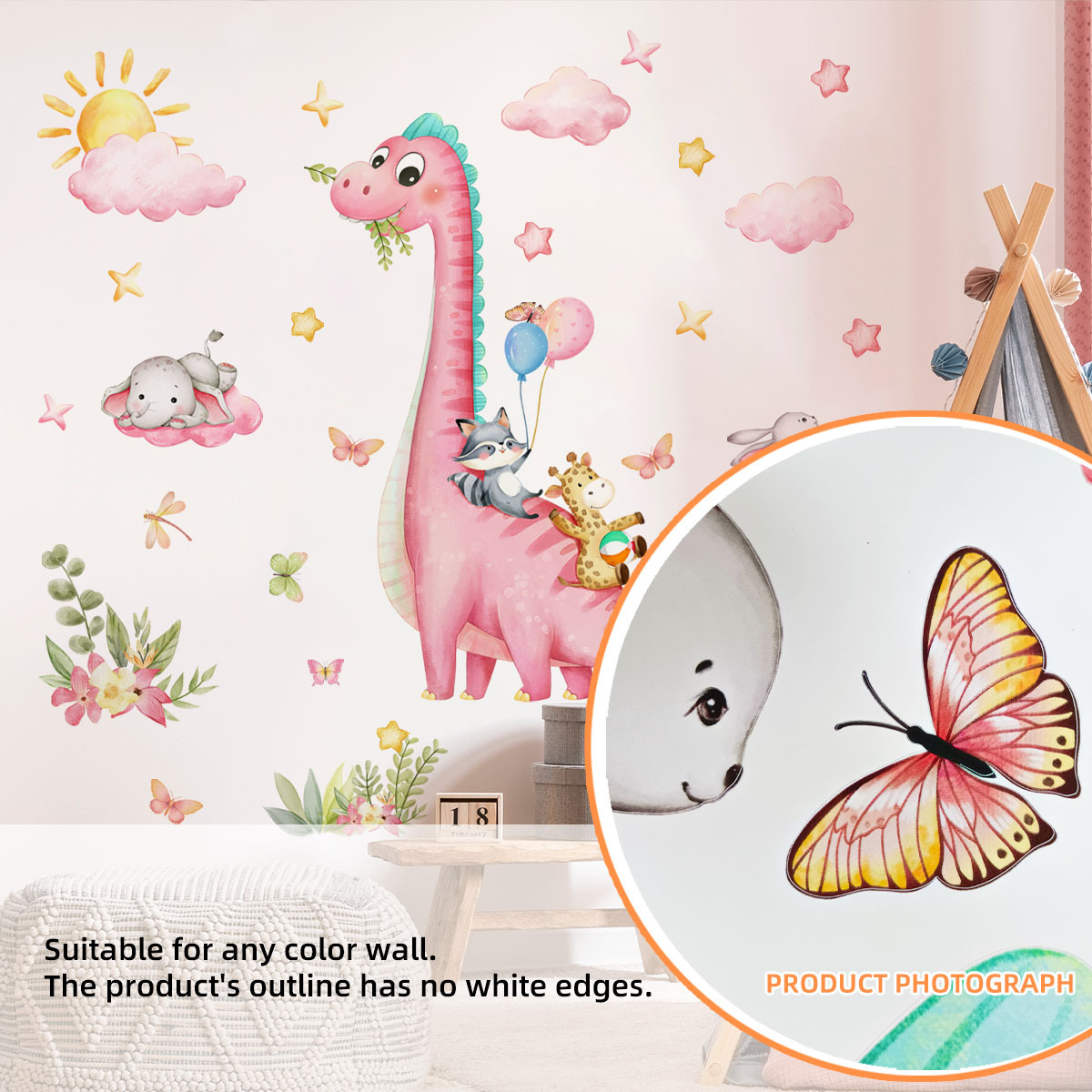 Large Cartoon Pink Dinosaur An - Baby Nursery Pink recension och pris
