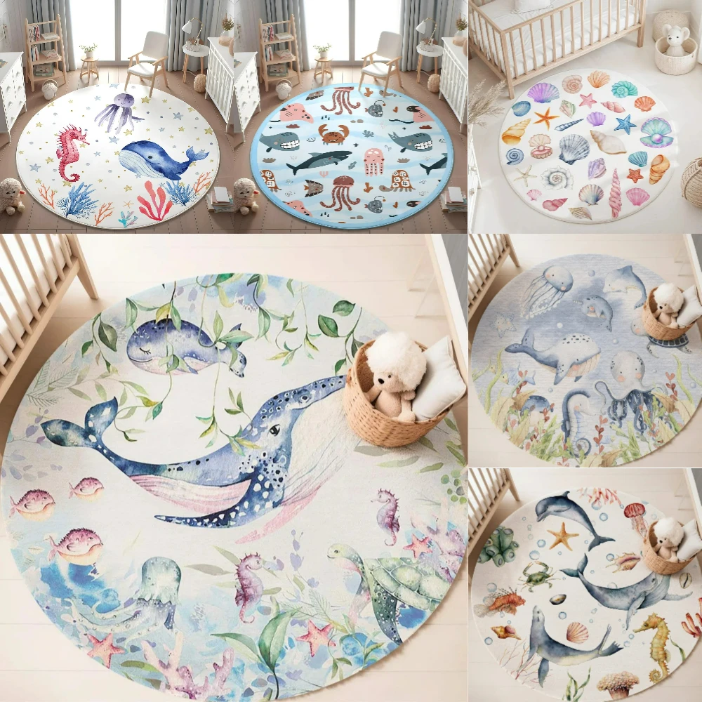 Blue Marine animal Round Carpe - Baby Nursery Sets recension och pris
